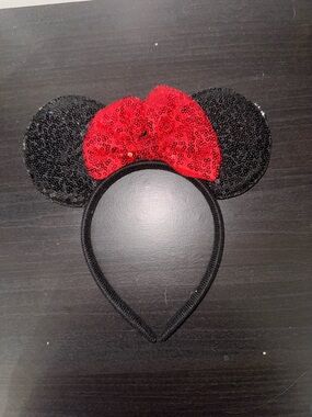 Disney Sequin Minnie Mouse Ears Headband in Black and Red